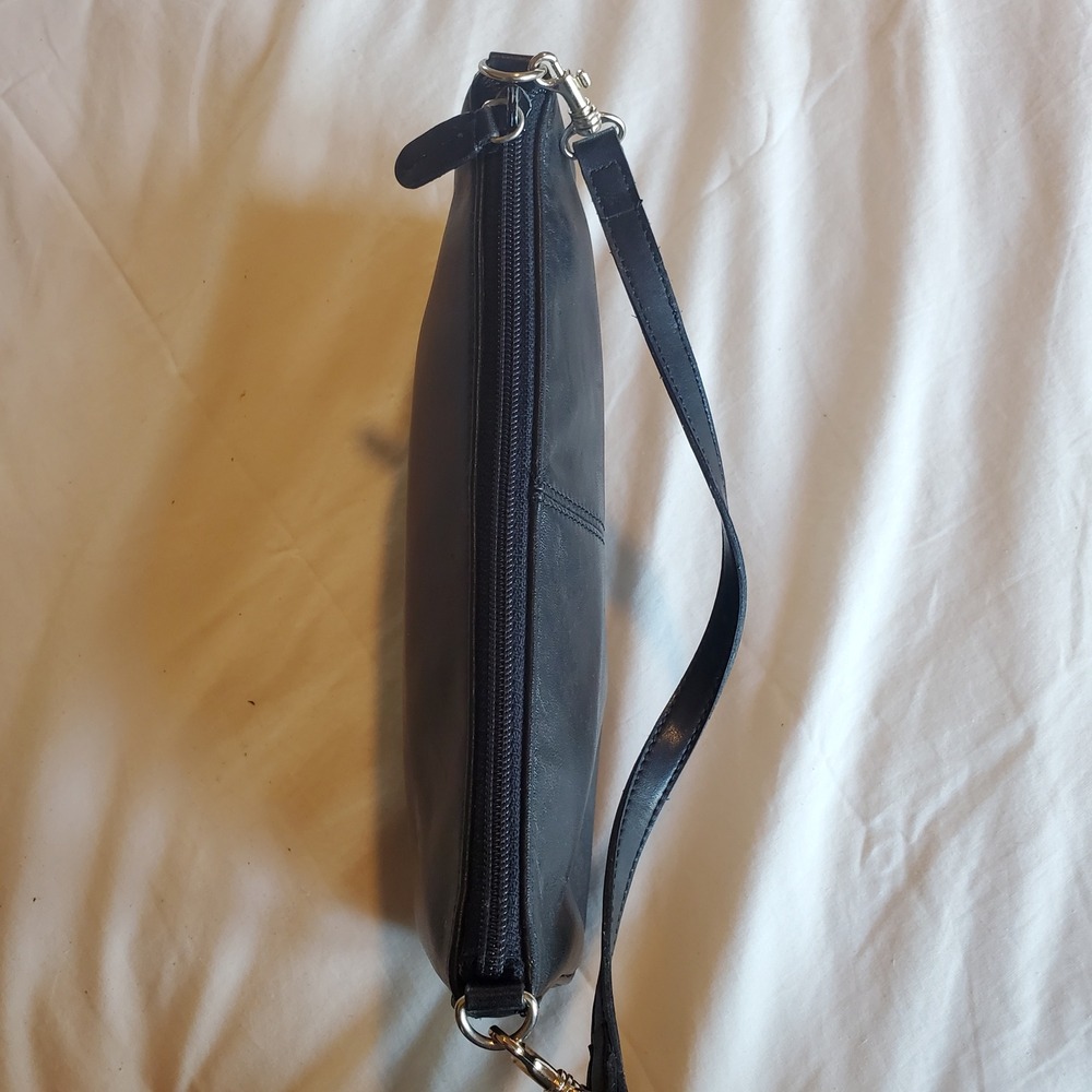 Vintage Black Leather Baguette Shoulder Bag Minimalist Y2K Clutch - Picture 3 of 8